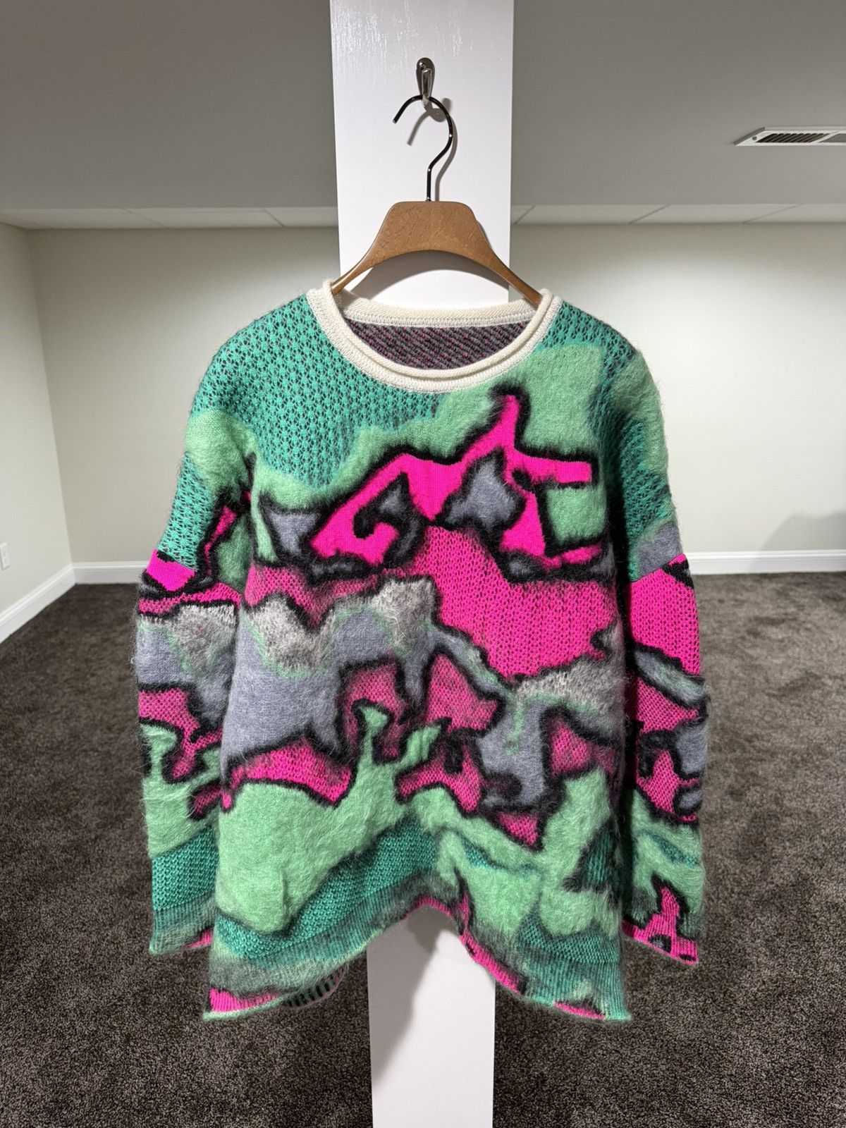 Loewe Loewe Oversized Multi Camo Jacquard-Knit Mohair Crew Sweater Size US S / EU 44-46 / 1 - 1 Thumbnail