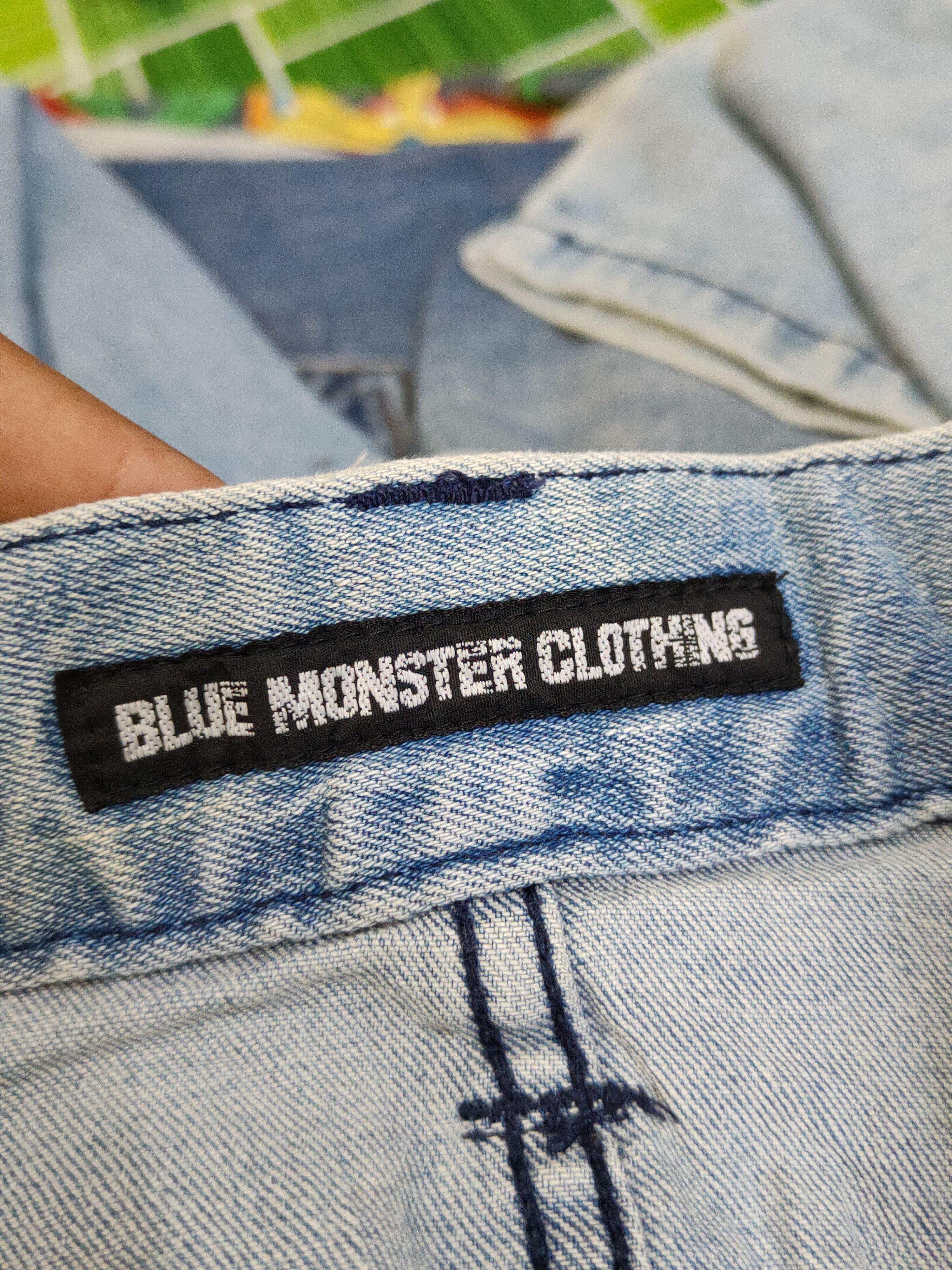 Japanese Brand Blue Monster Clothing Blue Distressed Ripped Jeans #W1495 Size US 31 - 18 Thumbnail