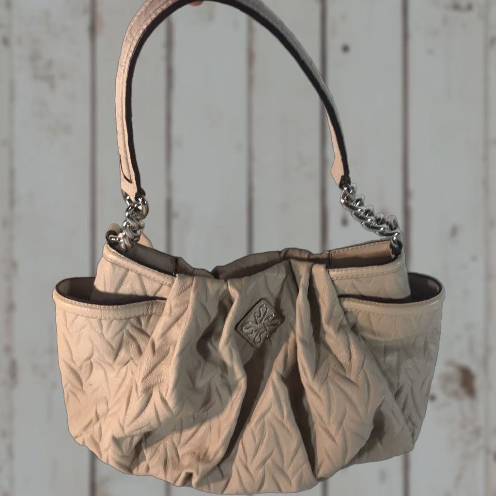 Vintage Simply Vera Vera Wang Bone Faux Leather Satchel Bag Metal Chain Straps Size ONE SIZE - 1 Thumbnail