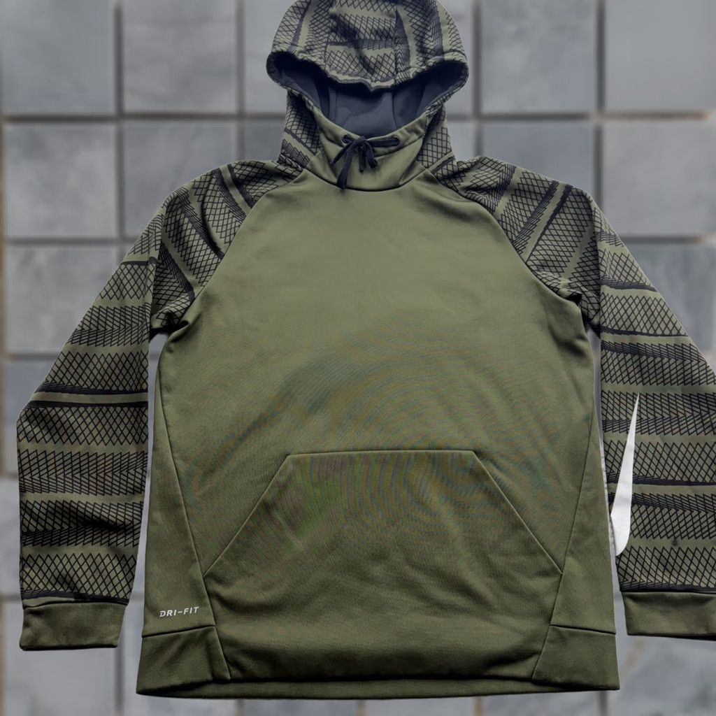 Nike Nike Dri-FIT Pullover Hoodie Mens Geometric Graphic Training Olive Green M Size US M / EU 48-50 / 2 - 1 Thumbnail