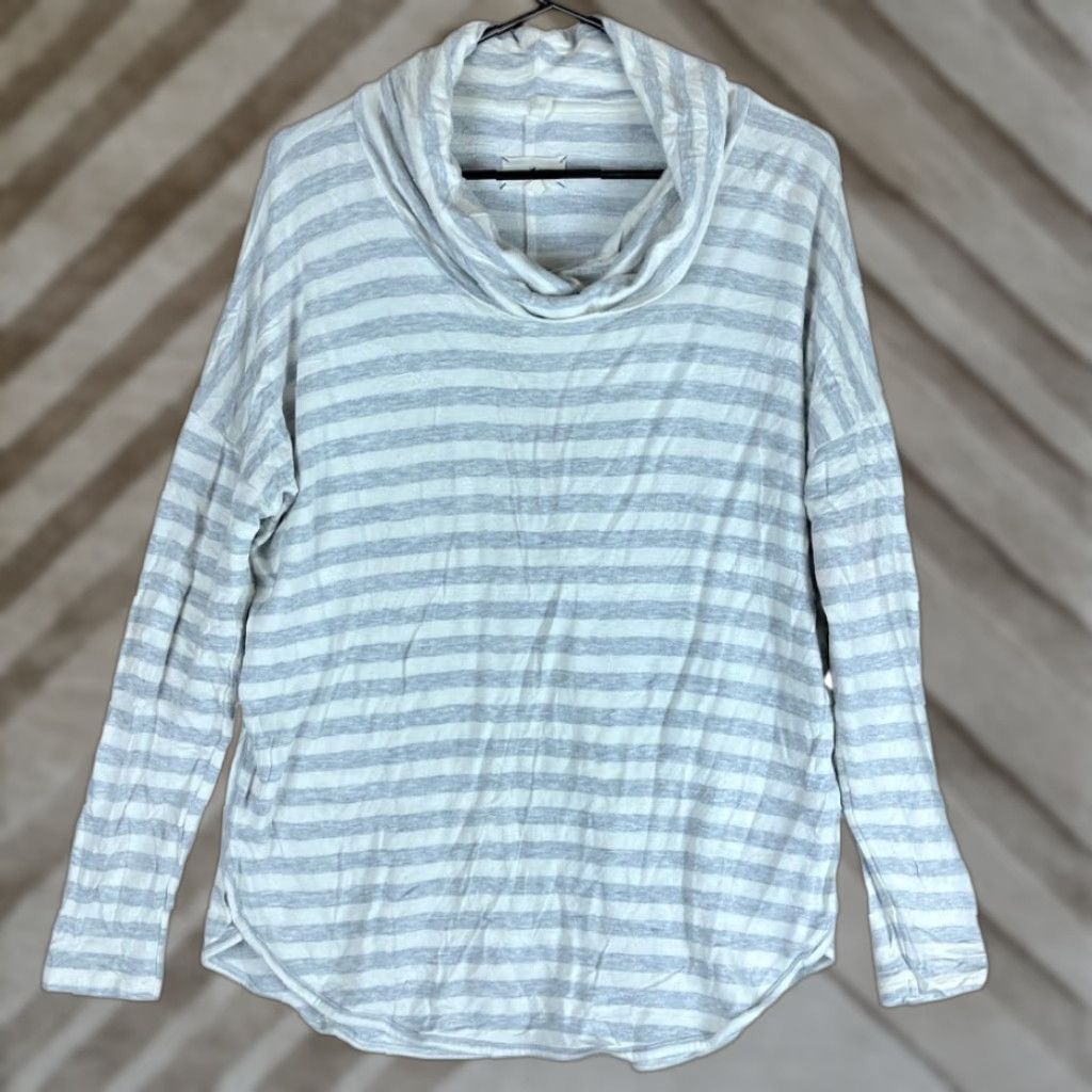 Lou & Grey Lou & Grey Womens Sweater Gray White Striped Cowl Neck Long Sleeve Stretch M Size M / US 6-8 / IT 42-44 - 1 Thumbnail