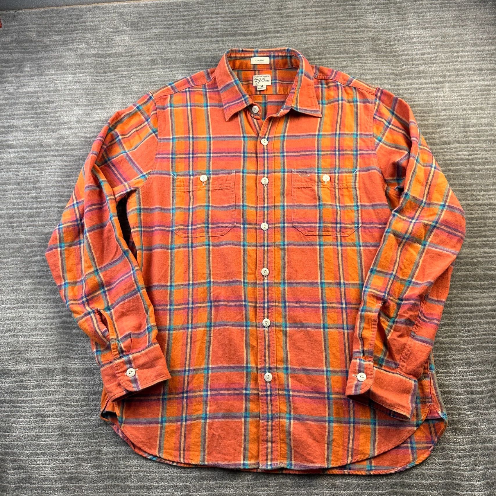 J.Crew J.CREW Shirt Mens M Orange Flannel Plaid Button-Up Pocket Wide Collar Casual Vintage? No. (Oops) Size US M / EU 48-50 / 2 - 2 Thumbnail