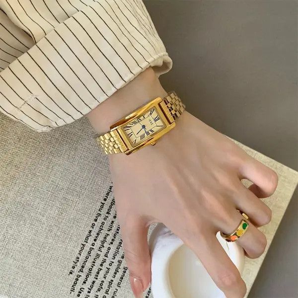Jewelry Rectangular Face Wristwatch, Classic Gold Watch Size ONE SIZE - 2 Thumbnail