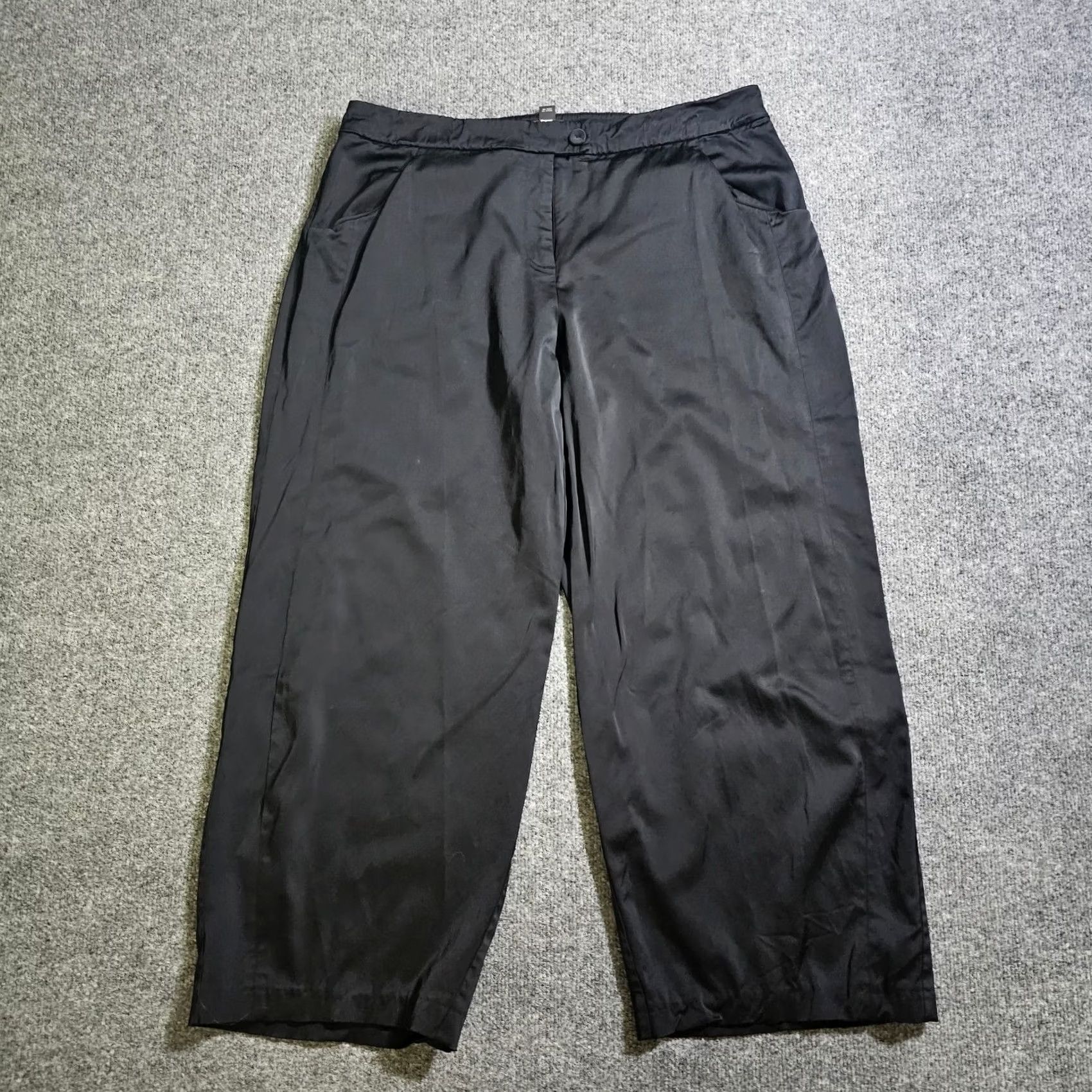 Eileen Fisher Eileen Fisher Pants Womens Large Black Satin Cropped Wide-Leg Mid Rise Cocktail Mens? Wait Size 36" / US 14 / IT 50 - 2 Thumbnail
