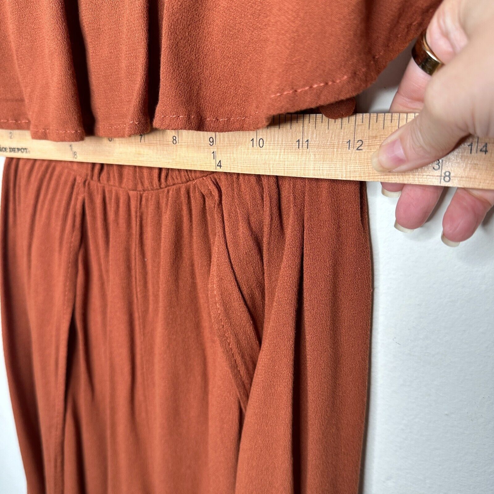 Other Angl Rust Ruffle Off-Shoulder Harem Slit Pant Jumpsuit S Size 27" / US 4 / IT 40 - 12 Thumbnail