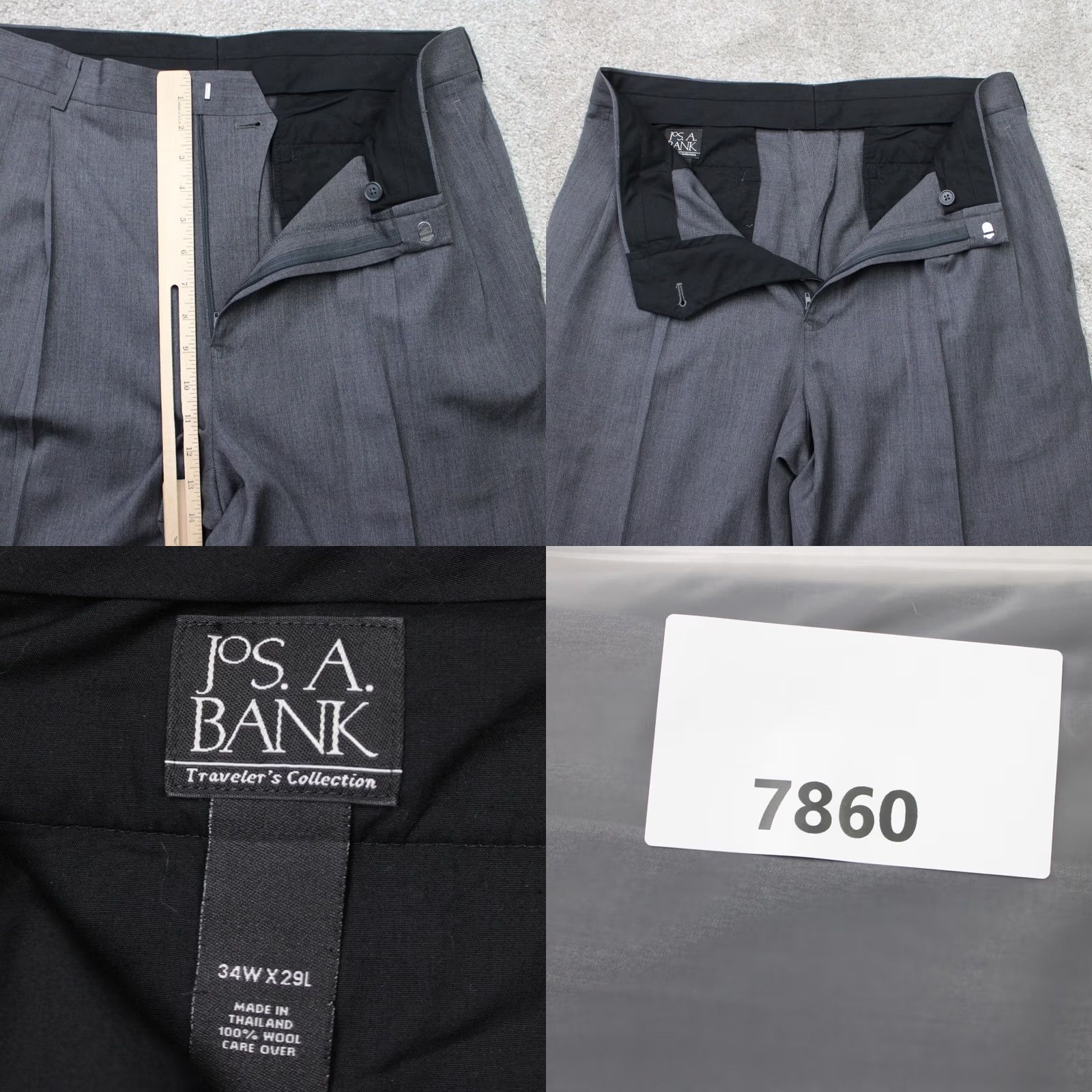 Jos. A. Bank Jos. A. Bank Pants Mens 33x29 Gray 100% Wool Pleated Cuffed Traveler Collection Dress Pants Regular Slim? No, keep as is Size US 33 - 8 Thumbnail
