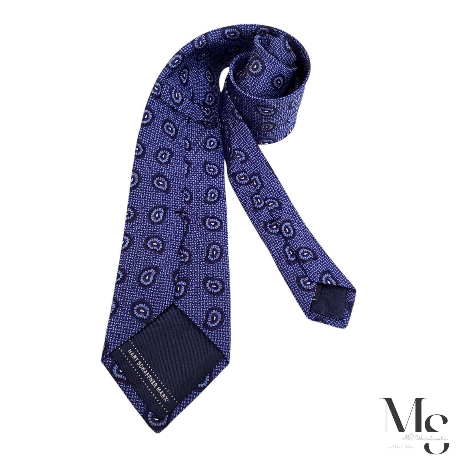 Hart Schaffner Marx HART SCHAFFNER MARX Blue Paisley Silk Tie Made In USA W:3.25 Size ONE SIZE - 1 Thumbnail