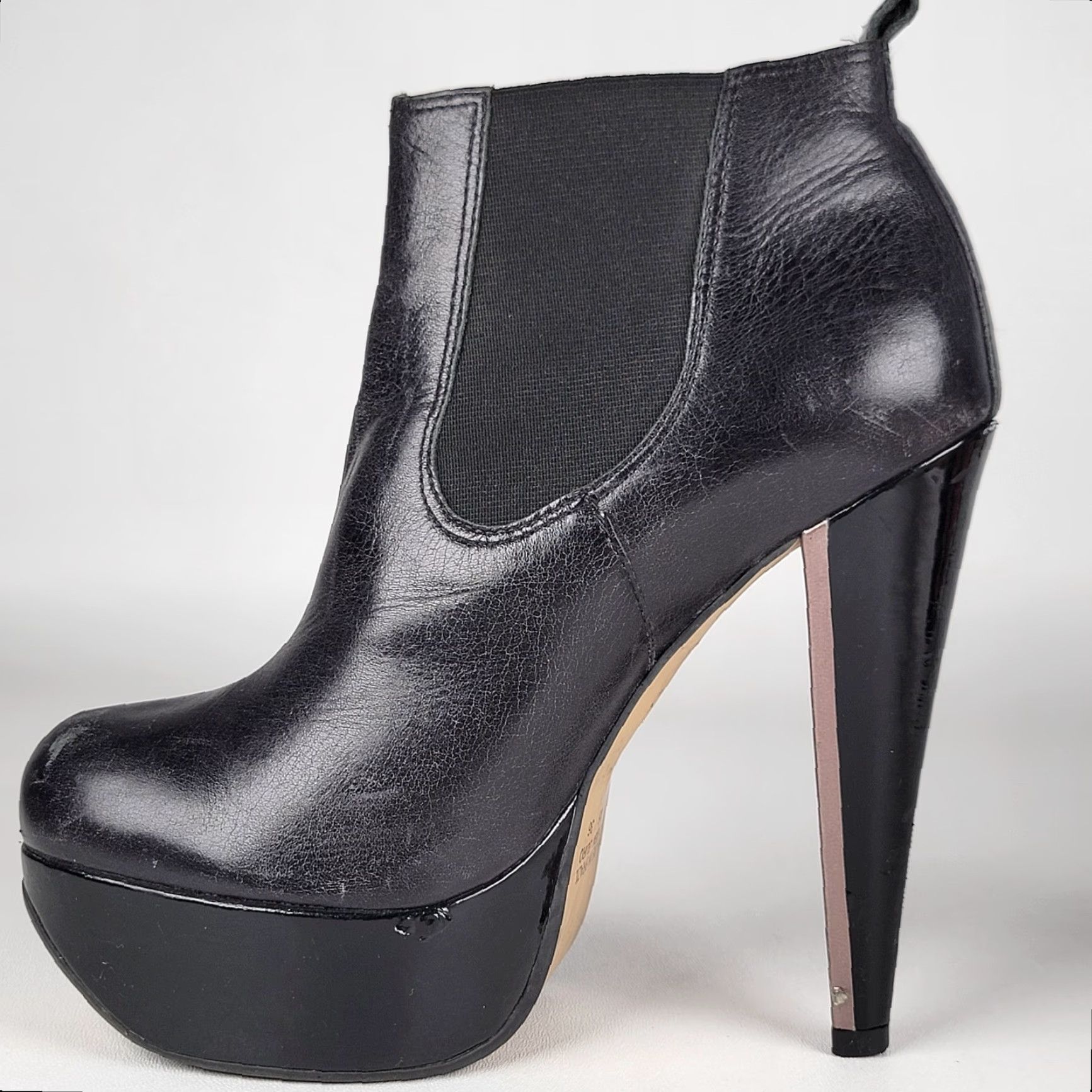 Topshop VINTAGE Topshop Black Leather Stiletto Bootie Women Adult 36 EU 36/5-5.5 Almond Toe Pull On Black Leather Stiletto Bootie Women Men? Size M / US 6-8 / IT 42-44 - 4 Thumbnail