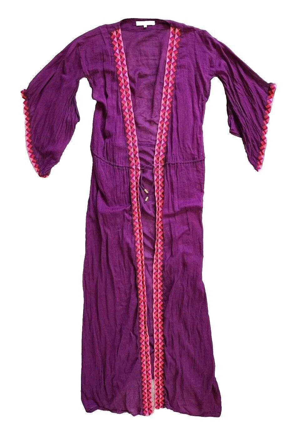 Designer Ondademar Beach Cover Up Small Long Purple Embroidered Boho Size ONE SIZE - 1 Thumbnail