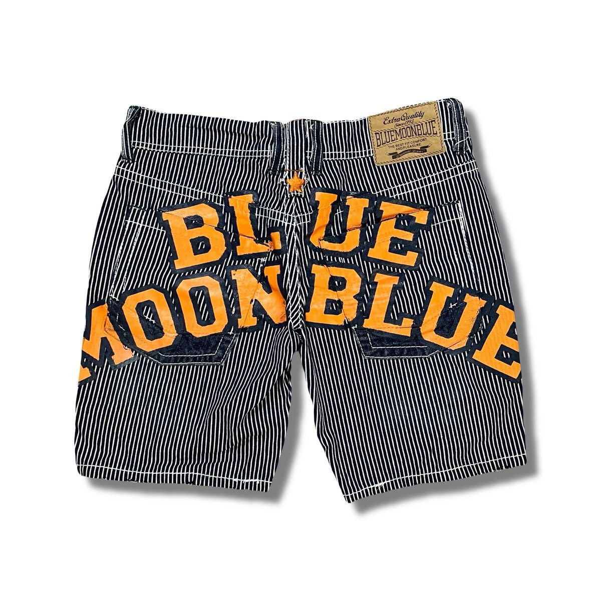 Hysteric Glamour 2000s Rare Blue Moon Blue Stripe Denim Shorts Big Logo Size US 27 - 1 Thumbnail
