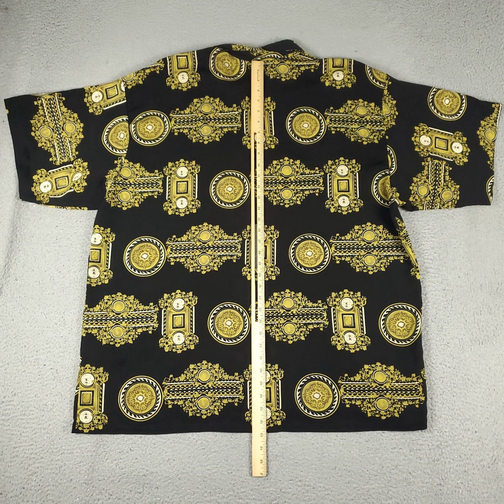 Vintage Monzini Shirt Mens 2X Black Yellow Polyester Vintage Relaxed Fit Button Up Size US XXL / EU 58 / 5 - 4 Thumbnail