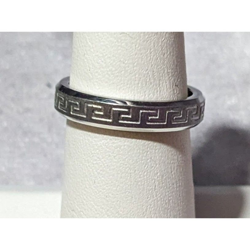 Other Steeltime Stainless Steel Silver Tone Greek Key Engraved Rin Size ONE SIZE - 7 Thumbnail