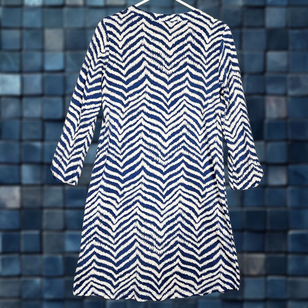 Lilly Pulitzer Lilly Pulitzer Blue Printed V-neck Stripes Women's Pima Cotton Casual Dress Sz M Size M / US 6-8 / IT 42-44 - 1 Thumbnail