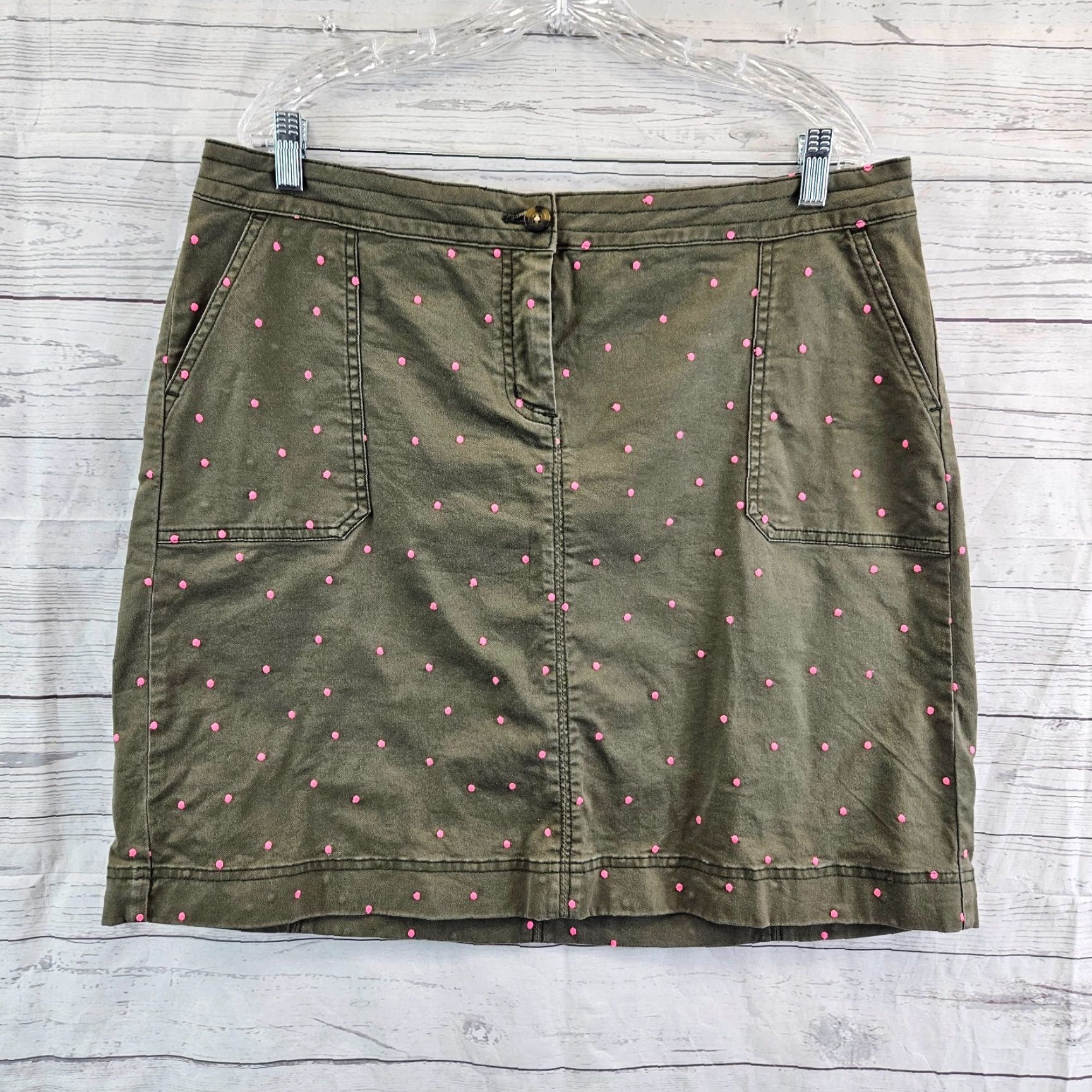 Boden Boden Womens Skirt Sz 12L Green Pink Polka Dot Pockets Cotton Blend Size 34" / US 12 / IT 48 - 2 Thumbnail
