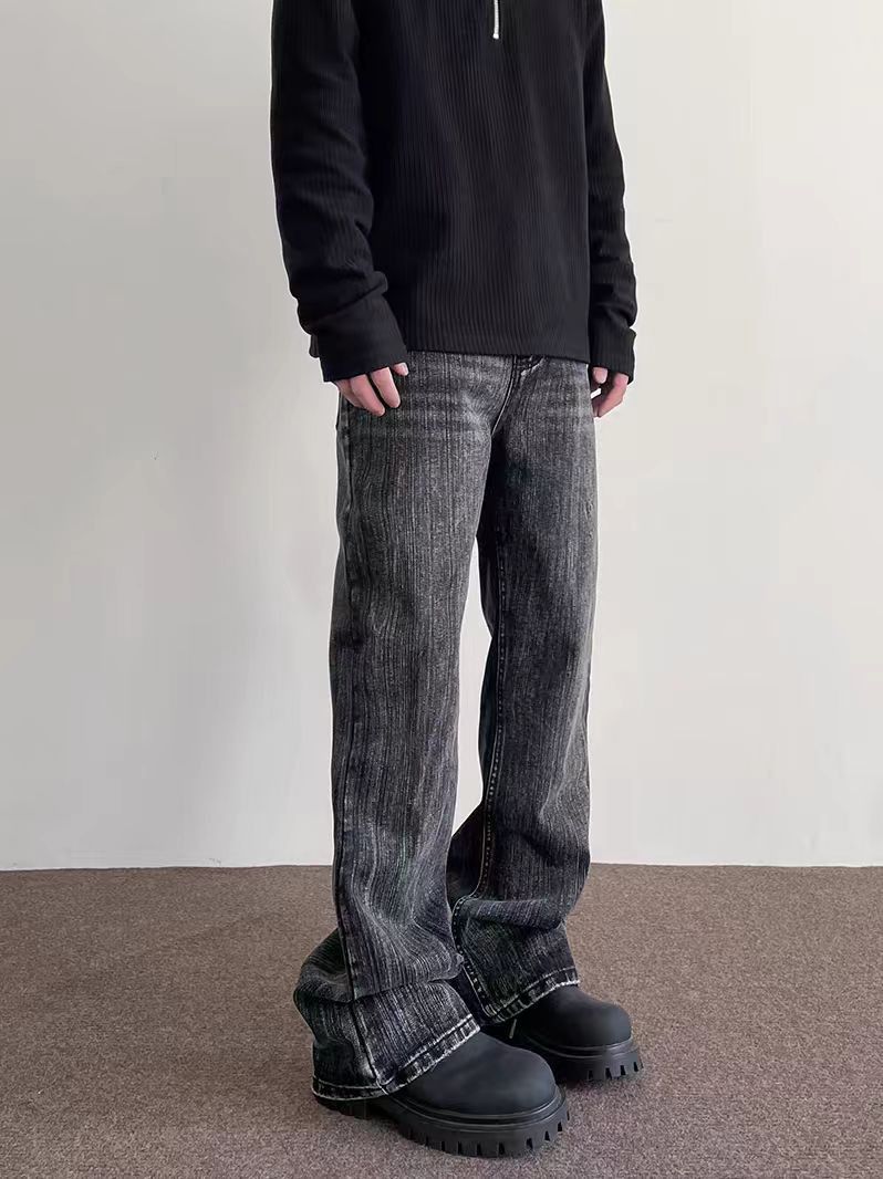 Japanese Brand × Jean Washed and distressed straight leg micro flare jeans Size US 30 / EU 46 - 1 Thumbnail