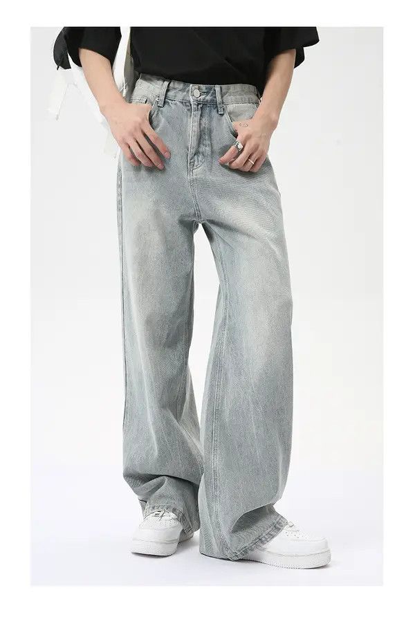 Japanese Brand American style trendy washed light blue straight loose jeans Size US 32 / EU 48 - 2 Thumbnail