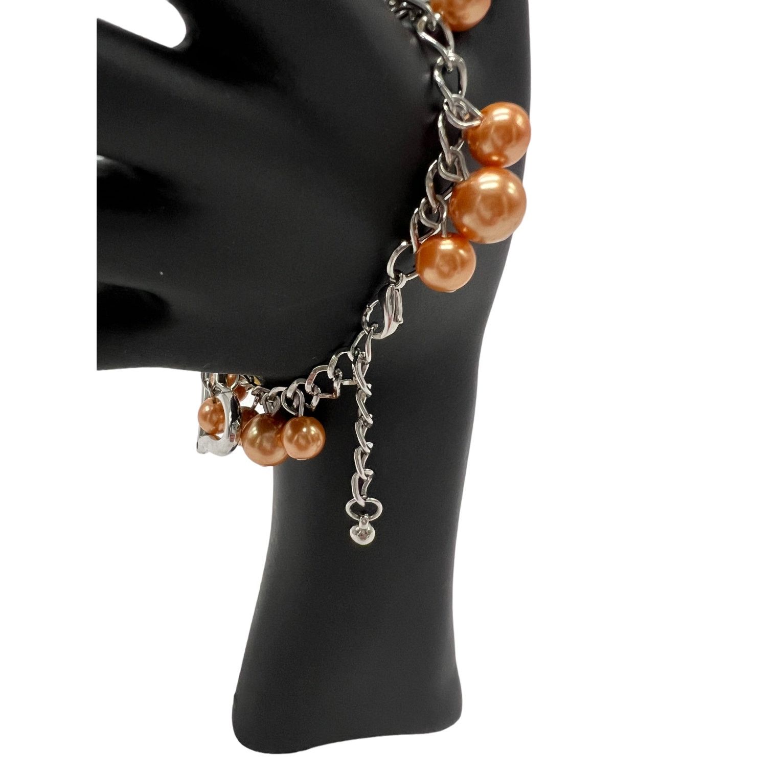 Other Copper Colored Beads with Metal Hearts Bracelet 6.5" Size ONE SIZE - 2 Thumbnail
