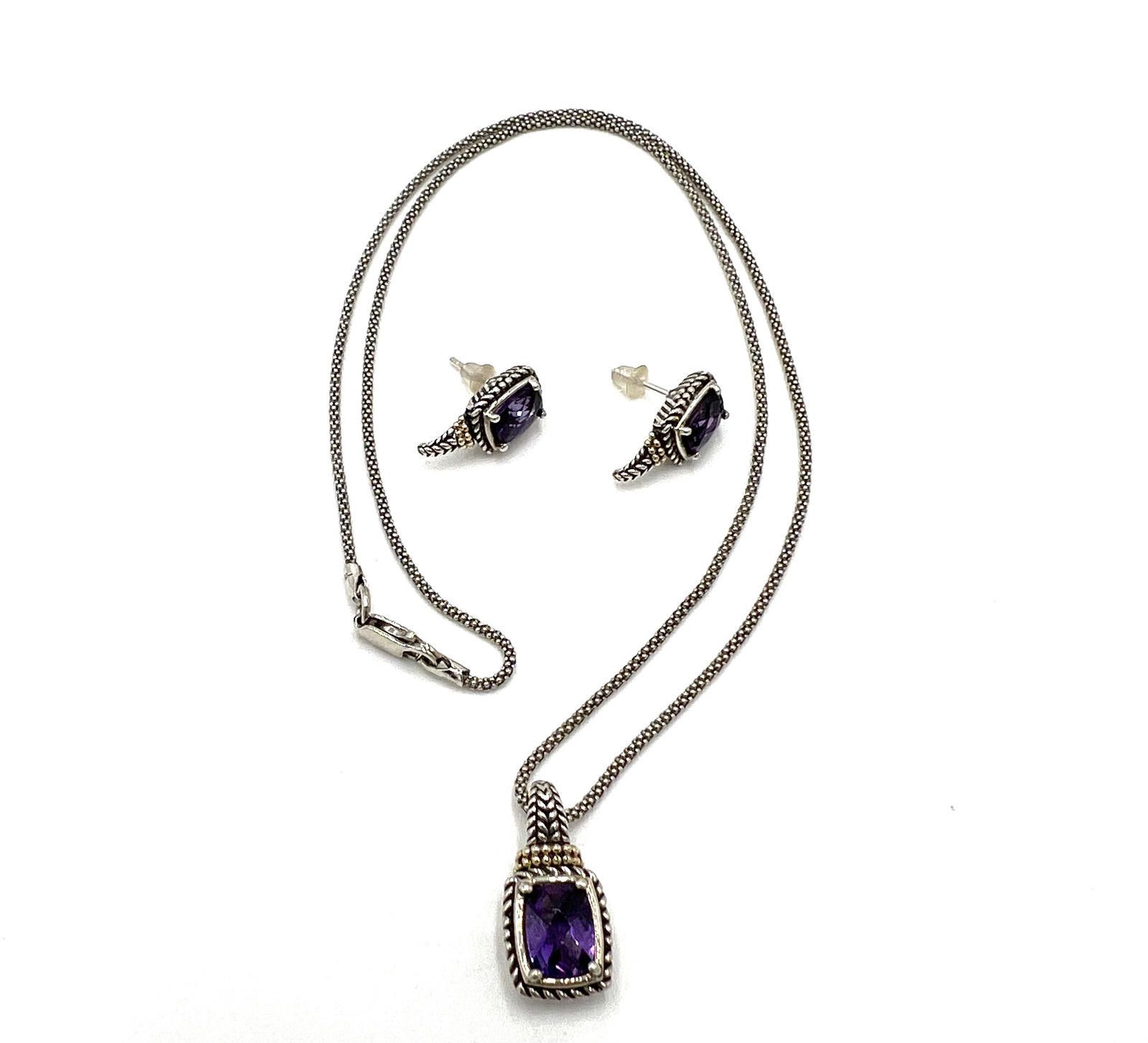 Other Sterling Silver & 14K Amethyst Cushion Earring & Necklace Size ONE SIZE - 1 Thumbnail