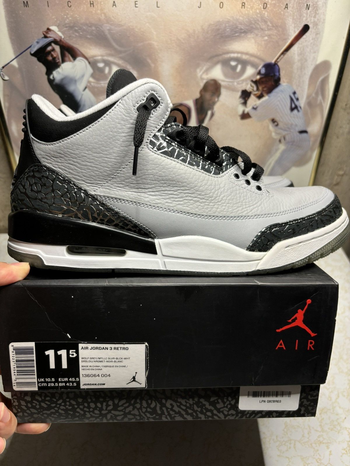 Jordan Brand Jordan Retro 3 ‘wolf grey’ Size US 11.5 / EU 44-45 - 1 Thumbnail
