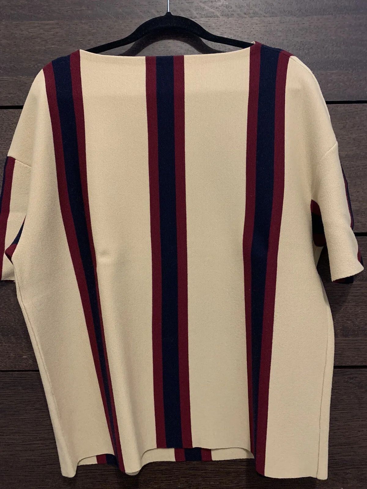 image of Dries Van Noten 100% Wool Iconic Striped Sweater in Sand/Blue/Maroon, Women's (Size Large)