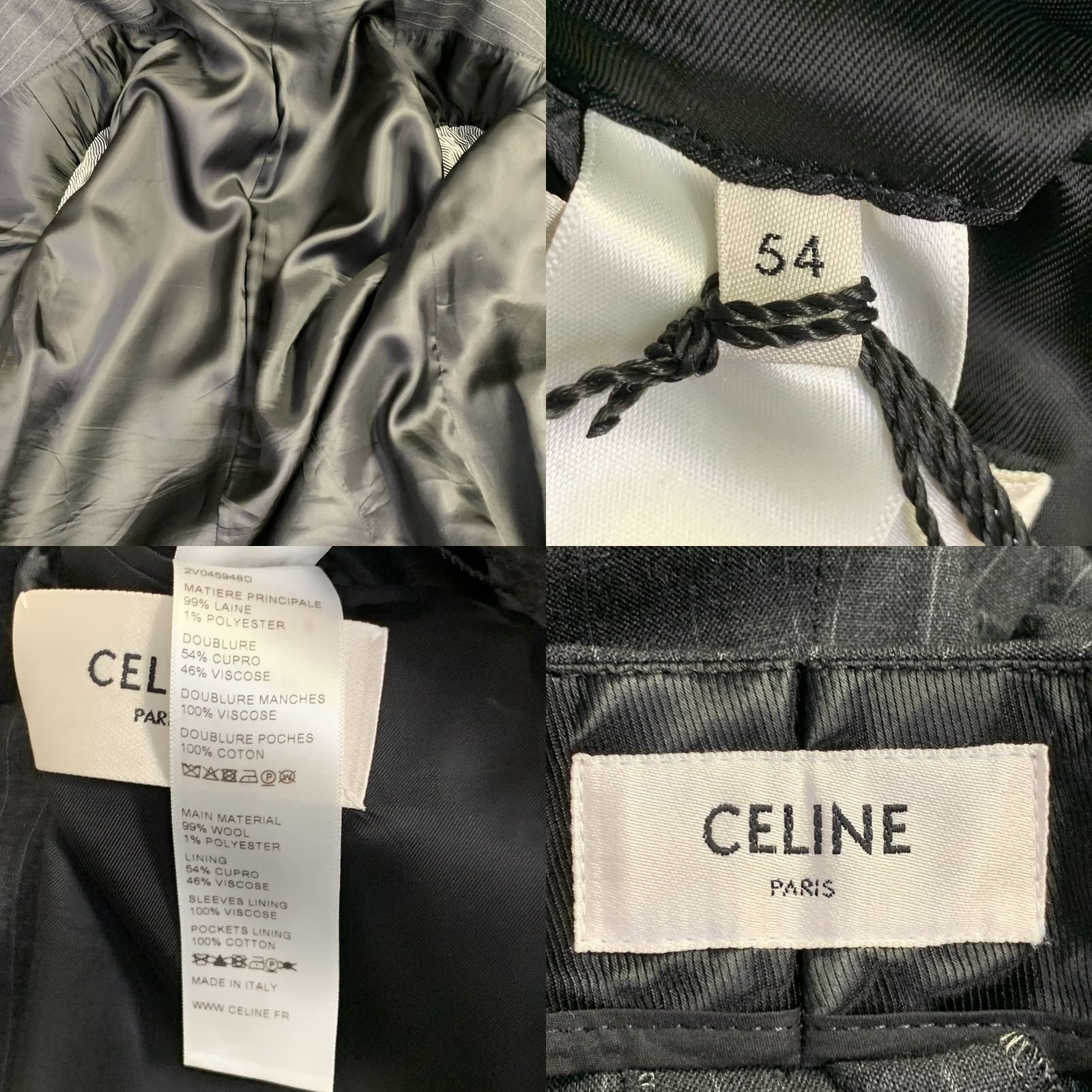 Celine CELINE Size 44 Regular Grey Charcoal Stripe Wool Polyester Suit Size 44R - 8 Thumbnail