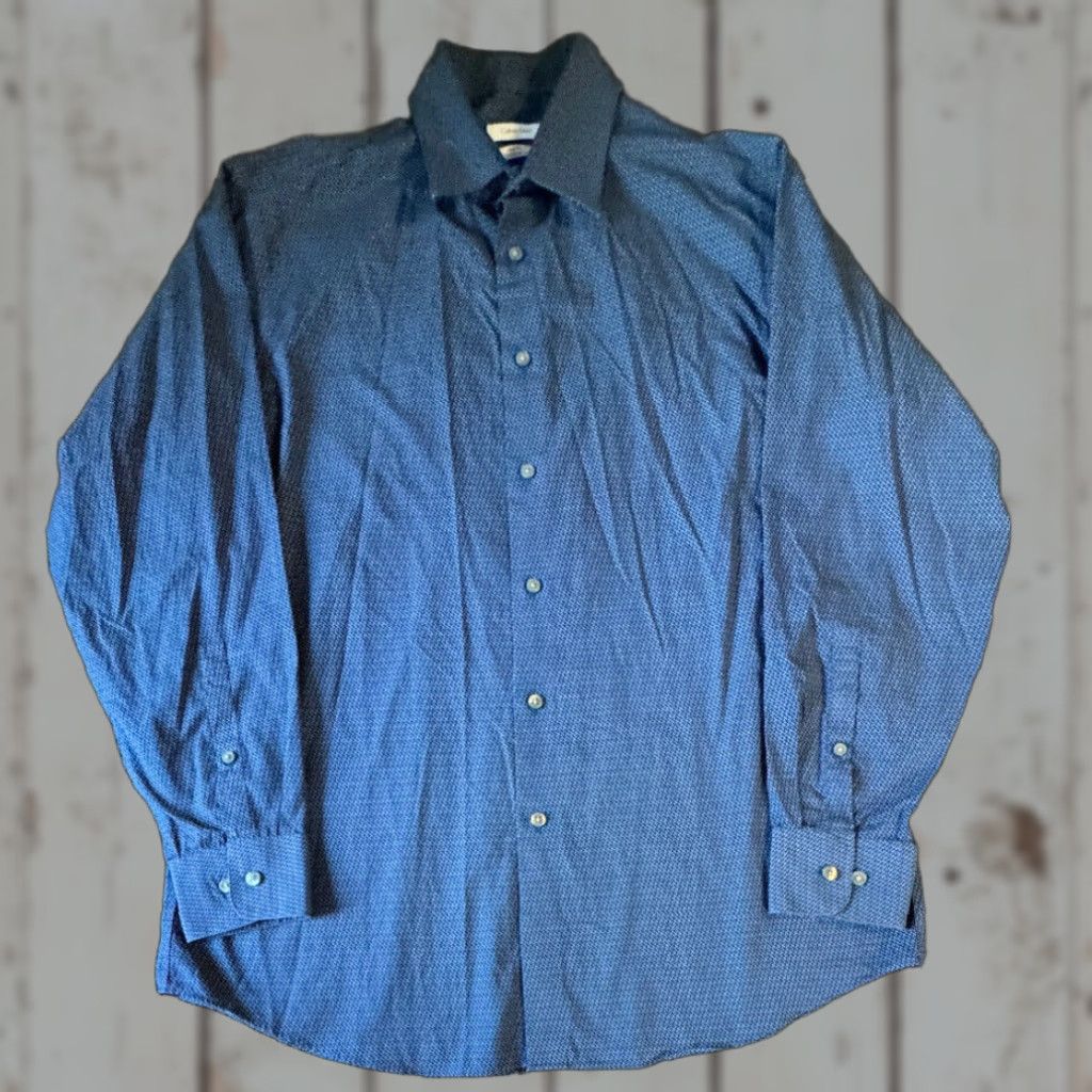 Calvin Klein Calvin Klein Performance Long Sleeve Shirt Men Blue Geometric Cotton Size 16 Size US L / EU 52-54 / 3 - 1 Thumbnail