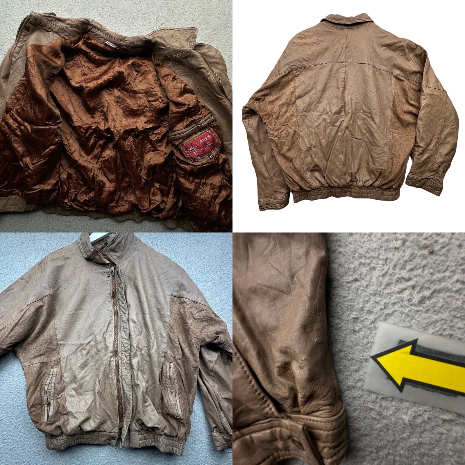 Vintage VINTAGE Cortefiel De Espana Leather Bomber Jacket Mens 42 Large Lined Zip Brown Bomber Jacket Mens L Brown Leather Zip 50in Chest Mens Vintage -Mens- Size US L / EU 52-54 / 3 - 8 Thumbnail