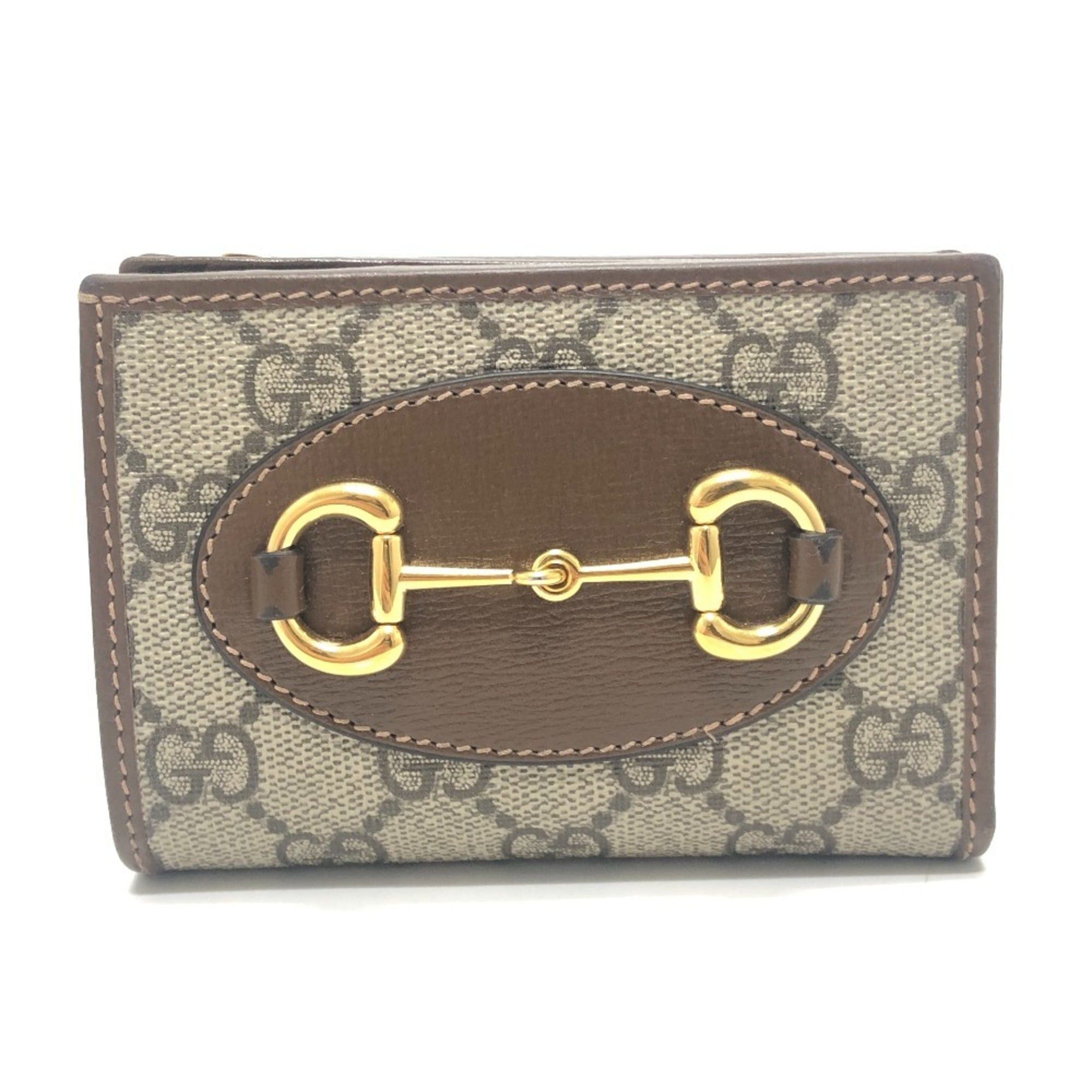 Gucci GUCCI 726846 Horsebit 1955 Compact Wallet, Mini GG Supreme, Bi-fold Supreme Canvas, Women's, Brown Size ONE SIZE - 1 Thumbnail