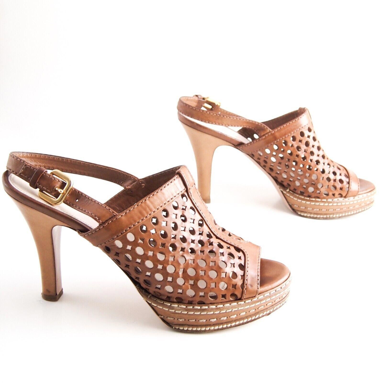 Prada Prada Cage Slingback Sandals Brown Leather Women US 10 EU 40 Size US 10 / IT 40 - 5 Thumbnail