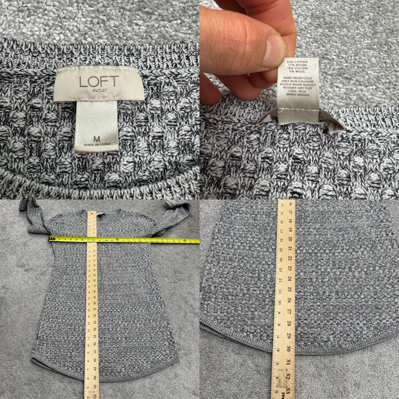 Loft VINTAGE LOFT Wool Blend Textured Knitted Sweater Dress Women's Medium Gray Casual Fall Winter Size M / US 6-8 / IT 42-44 - 8 Thumbnail