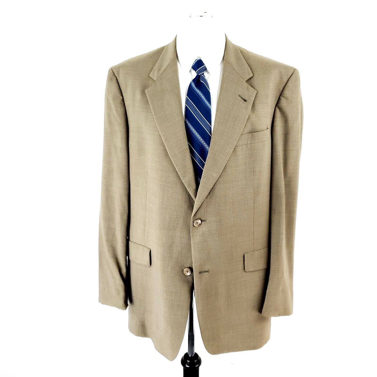 Hart Schaffner Marx Hart Schaffner Marx Wool 2 Button Blazer 42L Beige Windowpan Size 42L - 3 Thumbnail