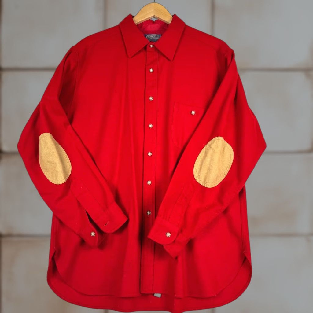Pendleton VINTAGE Pendleton XL Red Wool Long Sleeve Button Up Elbow Patch Shirt Men Administrative? Size US XL / EU 56 / 4 - 1 Thumbnail