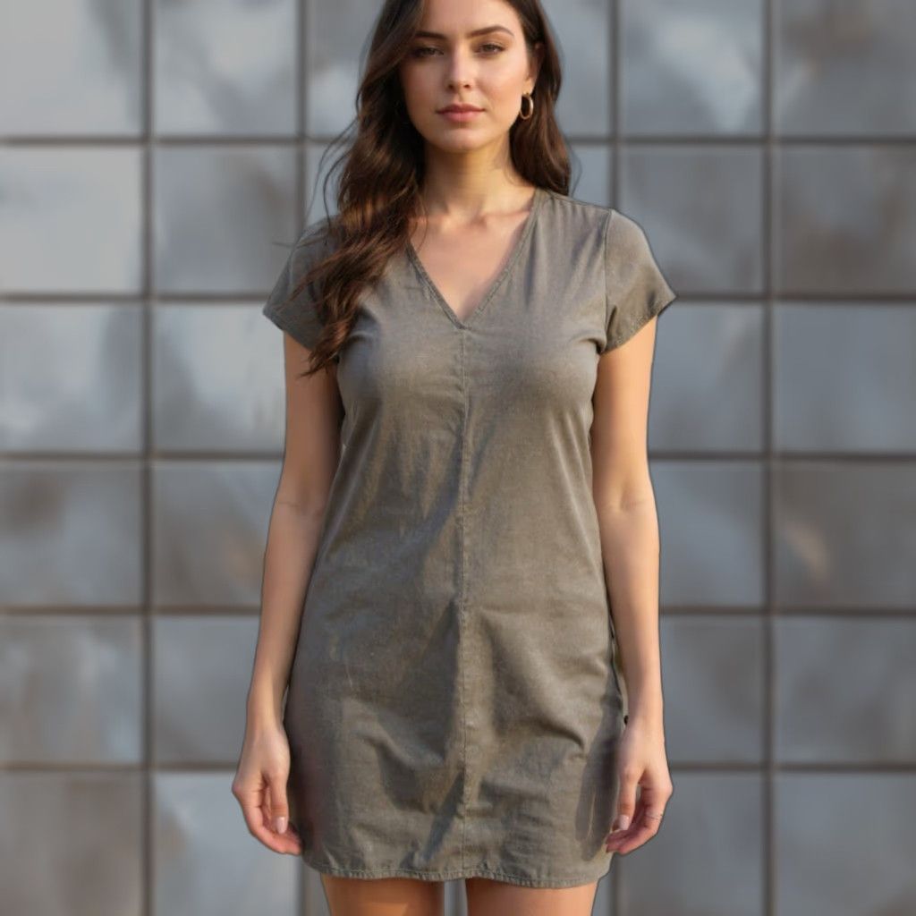 Oak + Fort Oak + Fort Dress Womens XS V-Neck Tunic Modest Minimalist Coastal Beach Resort Shirt Dress Womens XS Gray Twill Pockets Midi Style Shirt Dress Women Size XS / US 0-2 / IT 36-38 - 1 Thumbnail