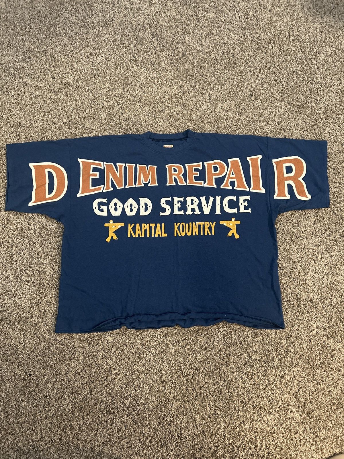 image of Kapital Kountry Denim Repair Oversized Tee in Blue, Men's (Size Large)