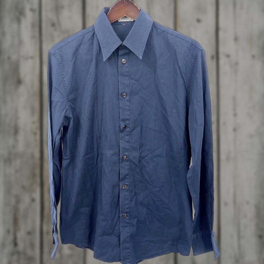 Versace VINTAGE Versace Shirt Mens Small Blue Button-Up Collared Button-Front 90s Style Mens Size US S / EU 44-46 / 1 - 1 Thumbnail