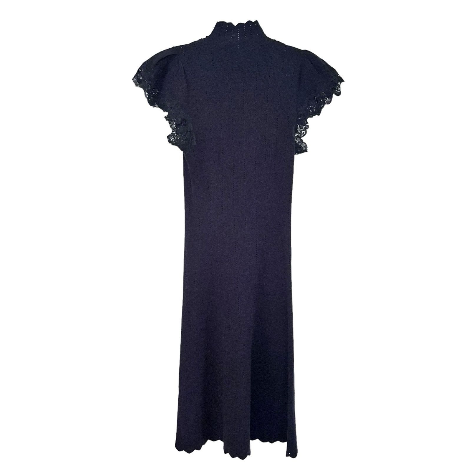 Rebecca Taylor Rebecca Taylor Black Pointelle Knit Mock Neck Sweater Dress Size M / US 6-8 / IT 42-44 - 5 Thumbnail