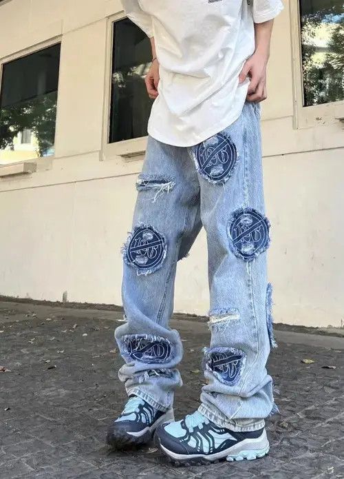 Japanese Brand Vintage washed distressed patch jeans Size US 32 / EU 48 - 7 Thumbnail
