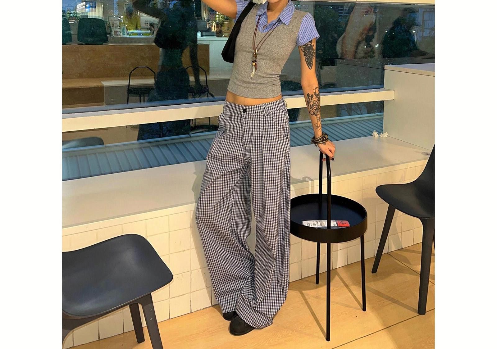 Vintage Loose Plaid Wide-Leg Check Pants / Trousers Size 30" / US 8 / IT 44 - 3 Thumbnail