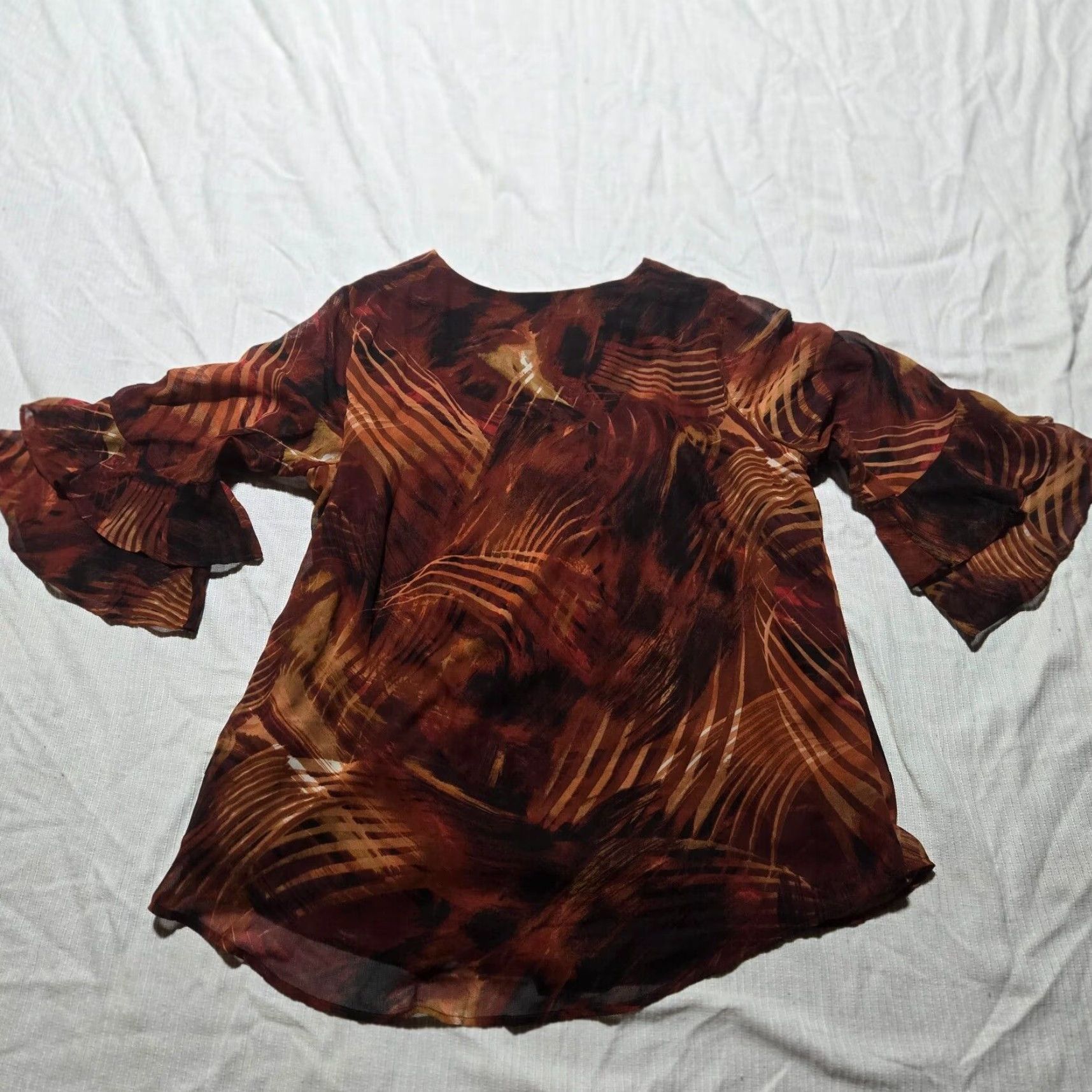 Bell Est. 1946 Shirt Blouse 3/4 Sleeve Bell Sleeve Scoop Neck Women's 20W Orange Brown/Orange Bell Sleeve Est. 1946 Shirt Womens 20W Size 3XL / US 20-22 - 8 Thumbnail
