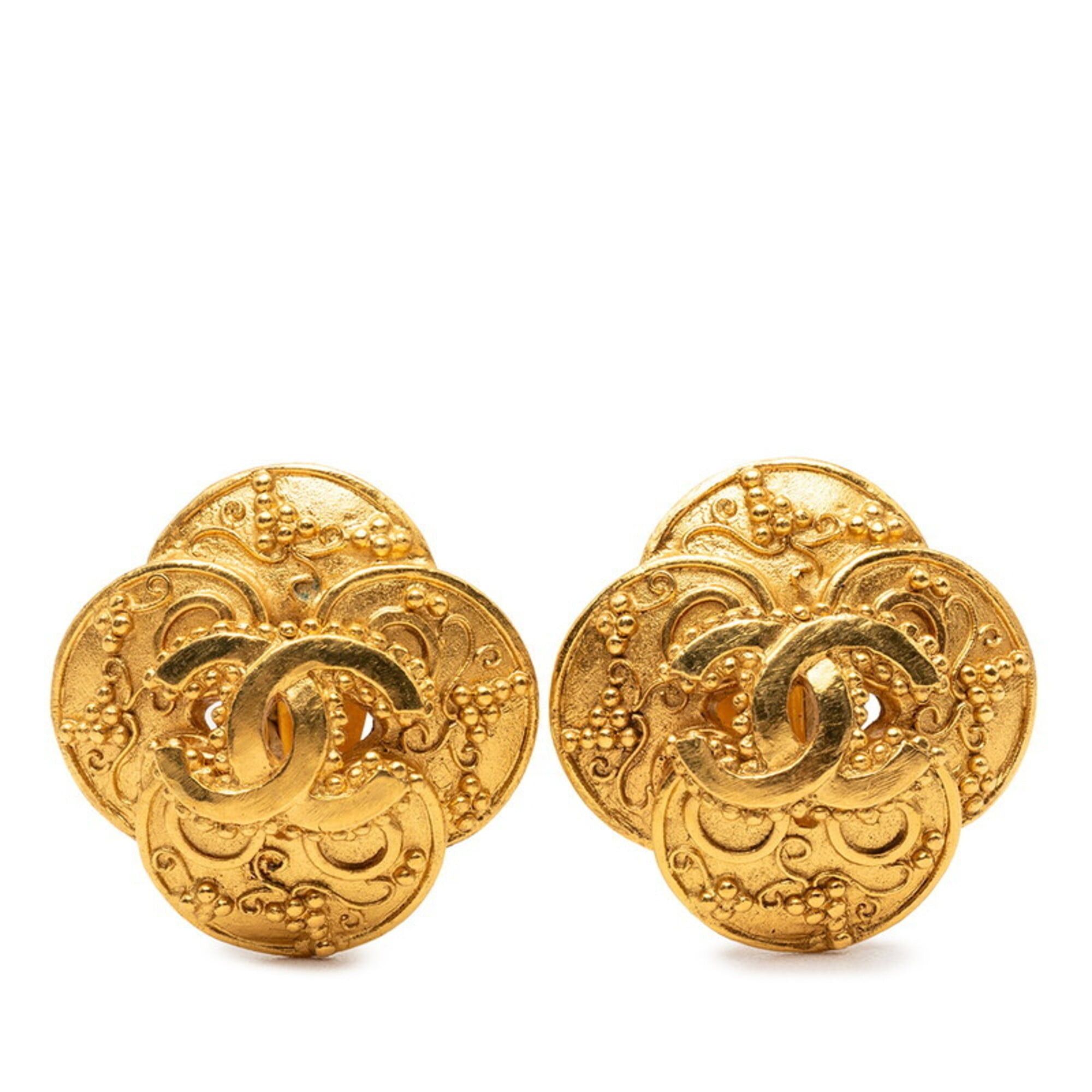 Chanel Chanel Coco Mark Vintage Arabesque Pattern Earrings Gold Plated Women's CHANEL Size ONE SIZE - 1 Thumbnail