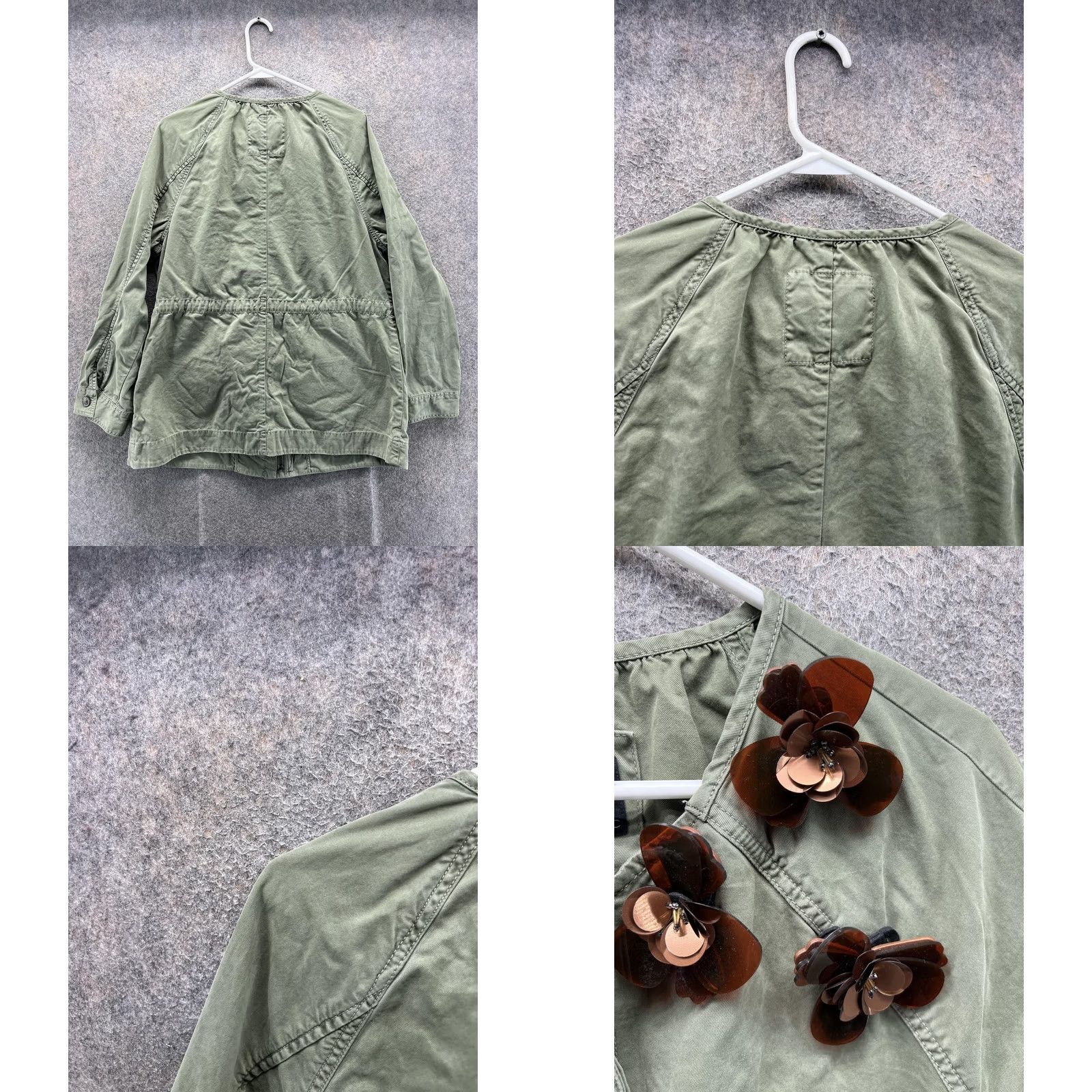 Banana Republic Banana Republic Jacket Womens L Green Military Twill Floral Applique Zip Navy? Size L / US 10 / IT 46 - 8 Thumbnail