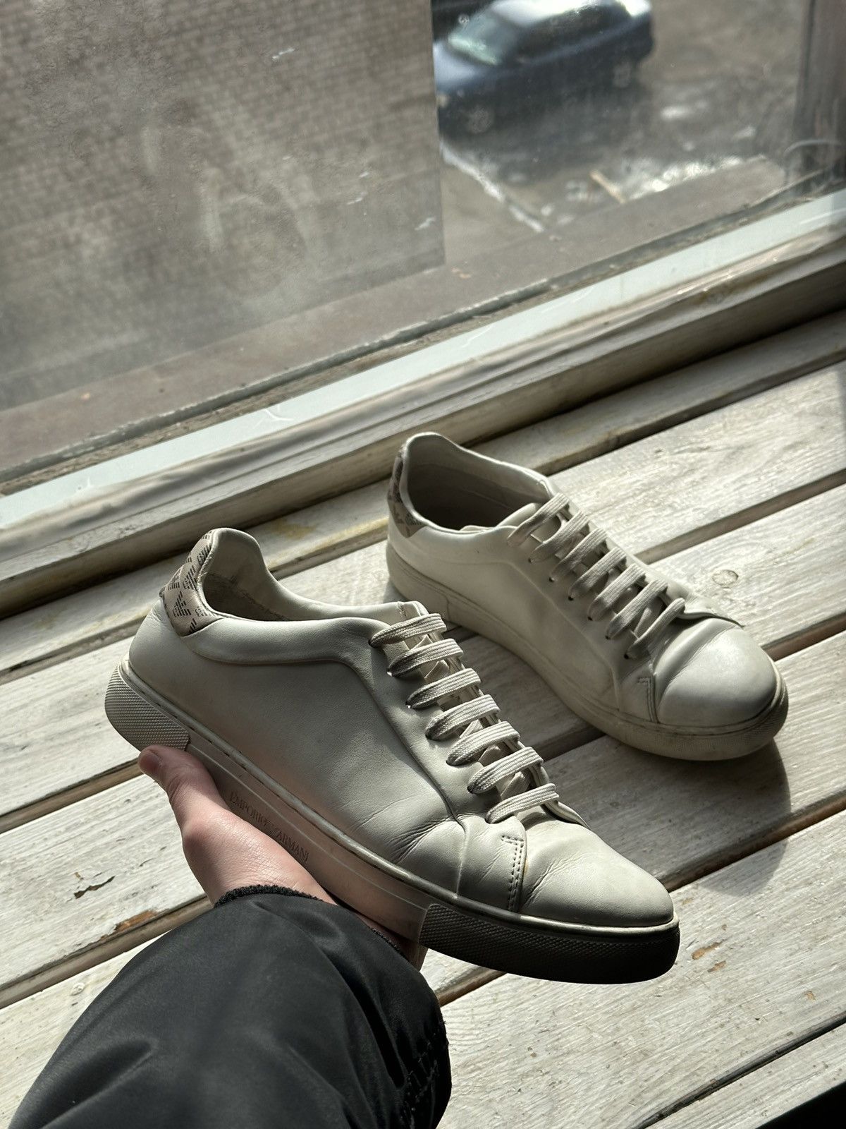 Designer × Emporio Armani × Giorgio Armani 🚨ARMANI WHITE SHOES MINIMALISM SNEAKERS MONOGRAM LUXURY Size US 6 / EU 39 - 1 Thumbnail
