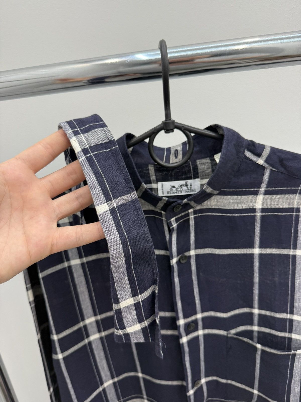 Hermes Hermes Gold Button Linen Check Detachable Сollar Shirt Size US L / EU 52-54 / 3 - 4 Thumbnail