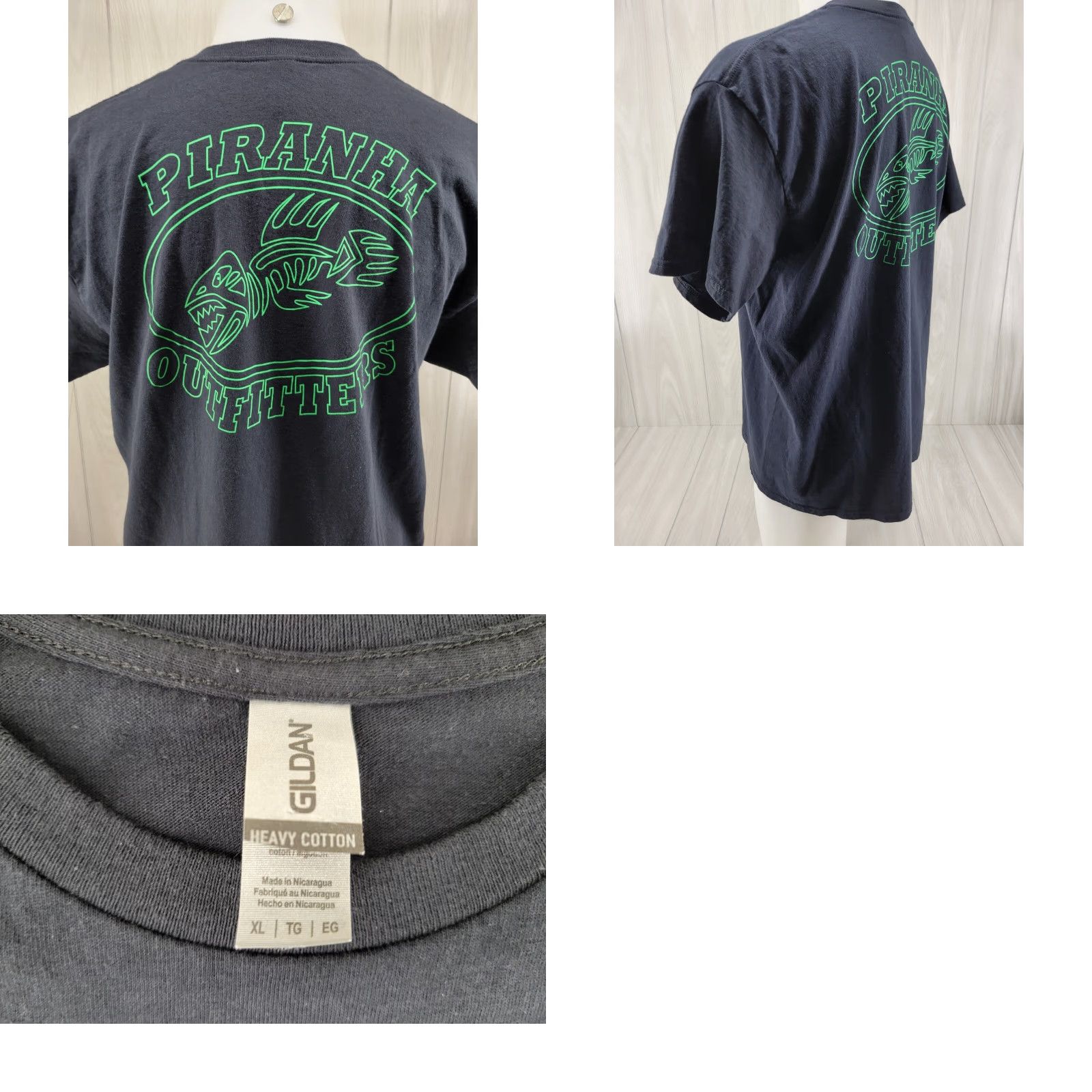 Gildan Pirana Outfitters Black Short Sleeve T-Shirt Logo XL Mens VINTAGE? No, not vintage -> remove Size US XL / EU 56 / 4 - 8 Thumbnail