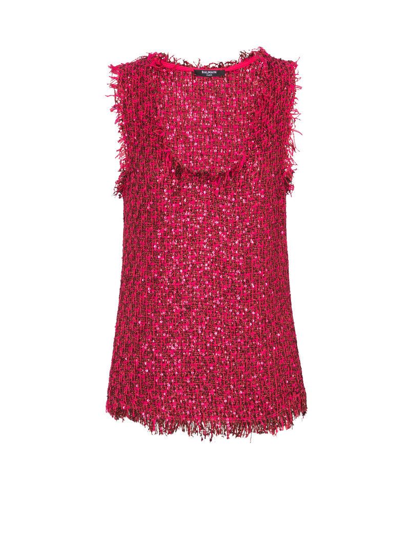 Balmain o1s1wg110526 Glittered Tweed Top in Red Size S / US 4 / IT 40 - 1 Thumbnail