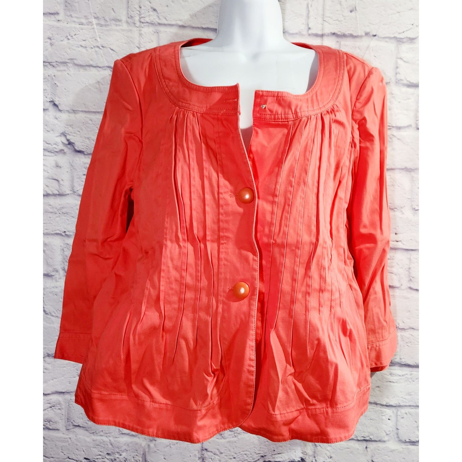 Other Talbots Orange Pleated Front Button Up Blazer 14 Size XL / US 12-14 / IT 48-50 - 2 Thumbnail