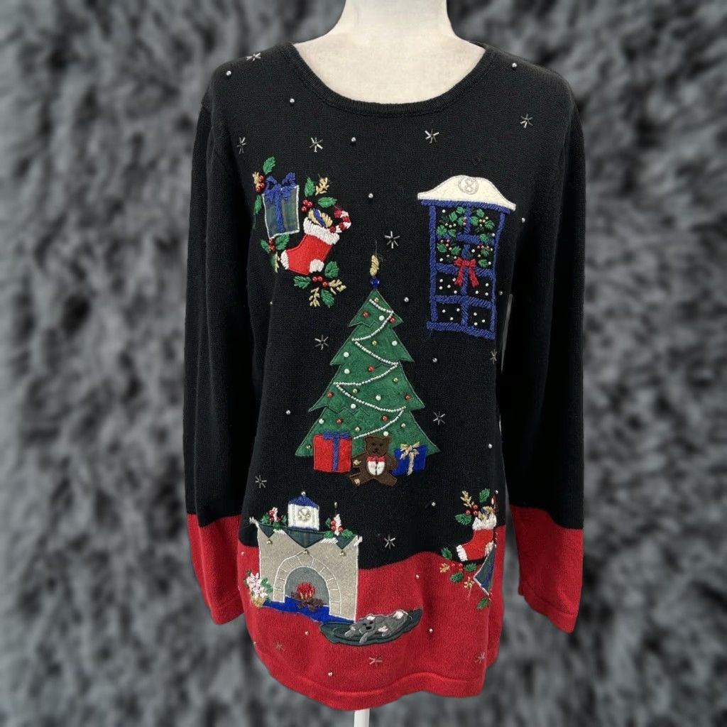 Vintage VINTAGE Nutcracker Christmas Tunic Sweater Women's S Black Beaded Embellished Knit Ramie Blend 1960s/70s Mens Womens? Size S / US 4 / IT 40 - 1 Thumbnail