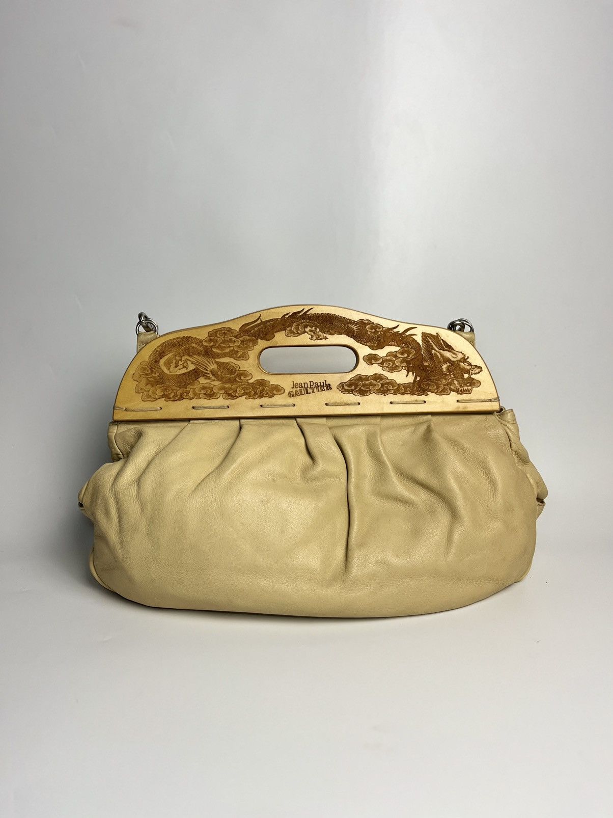 Jean Paul Gaultier 2000’s Jean Paul Gaultier Dragon Engraved Wood Frame Handbag Size ONE SIZE - 3 Thumbnail