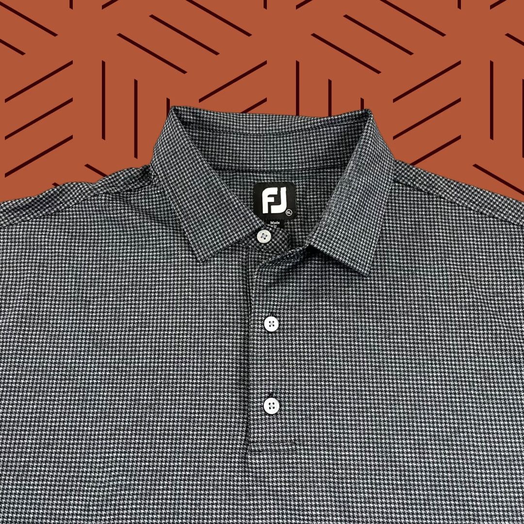 Footjoy FootJoy Shirt Mens XL Black Houndstooth Golf Stretch Performance Mens Size US XL / EU 56 / 4 - 1 Thumbnail