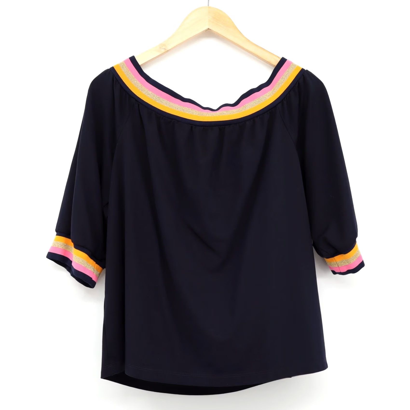 Trina Turk Trina Turk Blouse Shirt Beach Off The Shoulder Navy L Womens Summer Casual 3/4 Sleeve Size L / US 10 / IT 46 - 2 Thumbnail